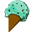 Delicious mint chocolate chip icecream in a cone